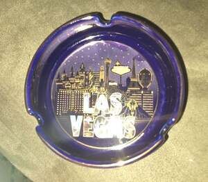 City Merchandise Las Vegas Souvenir Cobalt Blue Glass Ashtray